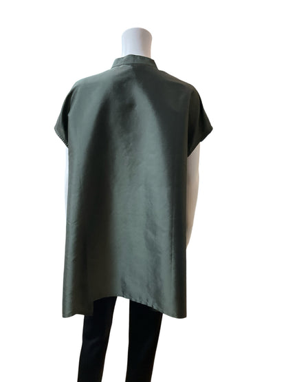 Shinawatra Thai Silk Mandarin Collar Tunic Top Olive Green Size 8/10 NWT - ONLINE ONLY