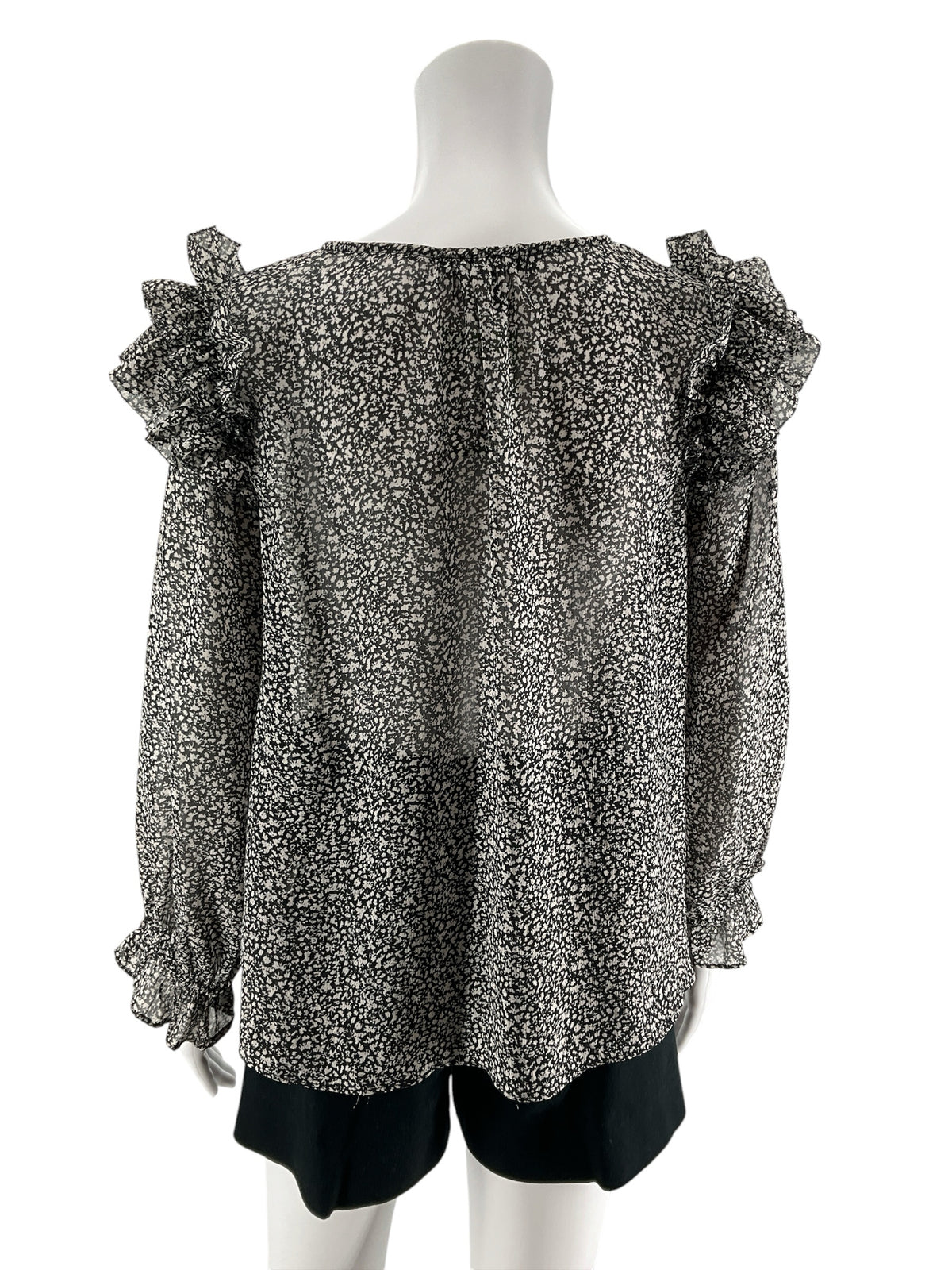 Grade &amp; Gather Floral Ruffle Sleeve Blouse Black White Top Size Small - ONLINE ONLY