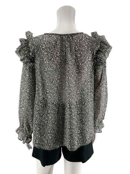 Grade &amp; Gather Floral Ruffle Sleeve Blouse Black White Top Size Small - ONLINE ONLY