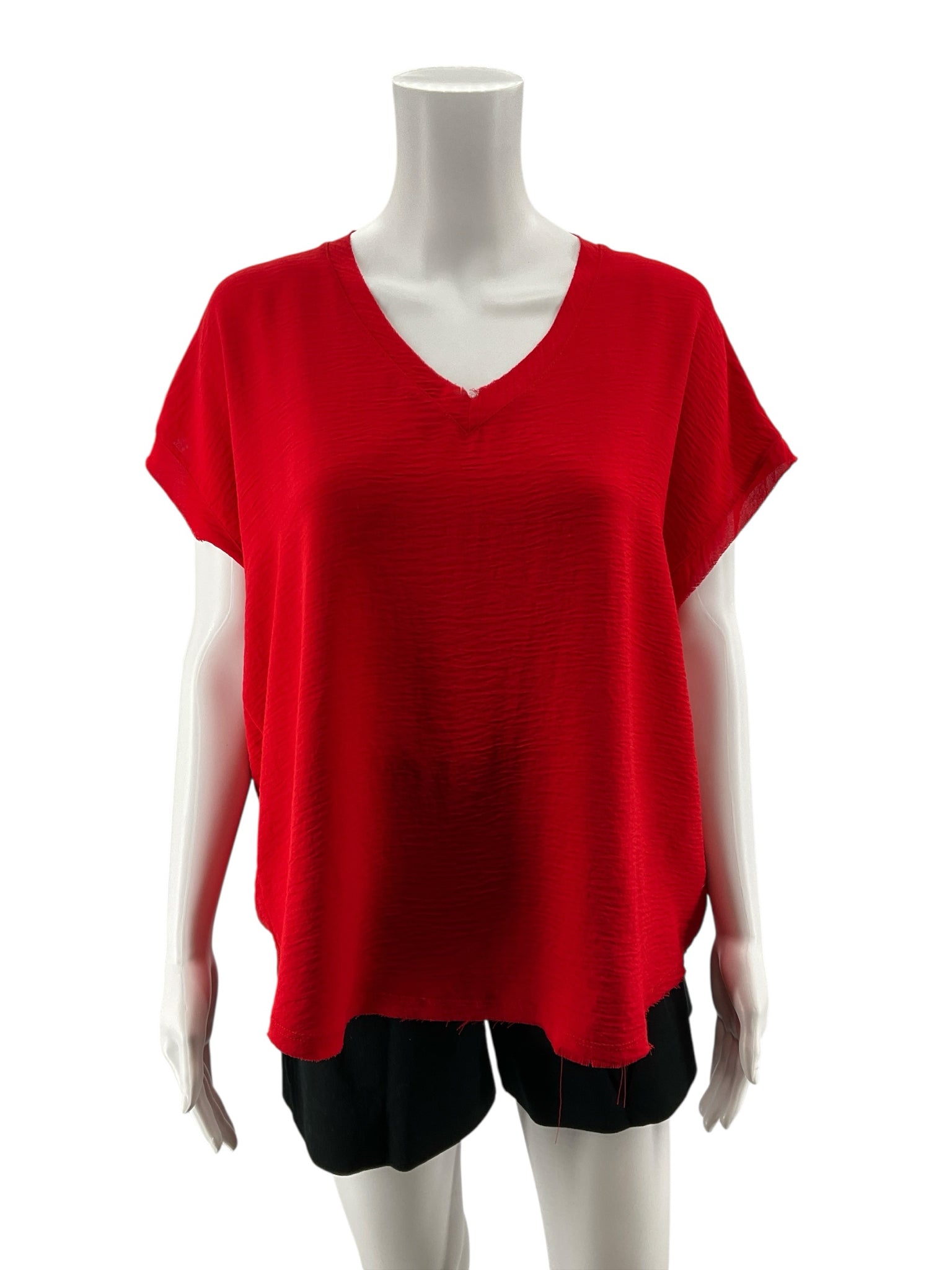 Jodifl Red V-Neck Raw Hem High-Low Tunic Top Size Small