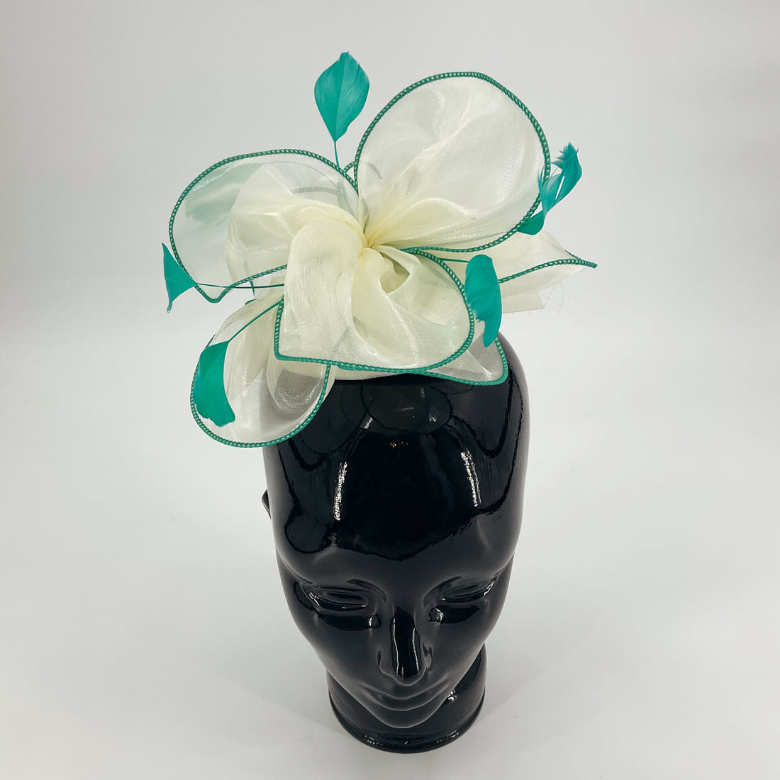 No Brand Cream/Teal Flower Fascinator