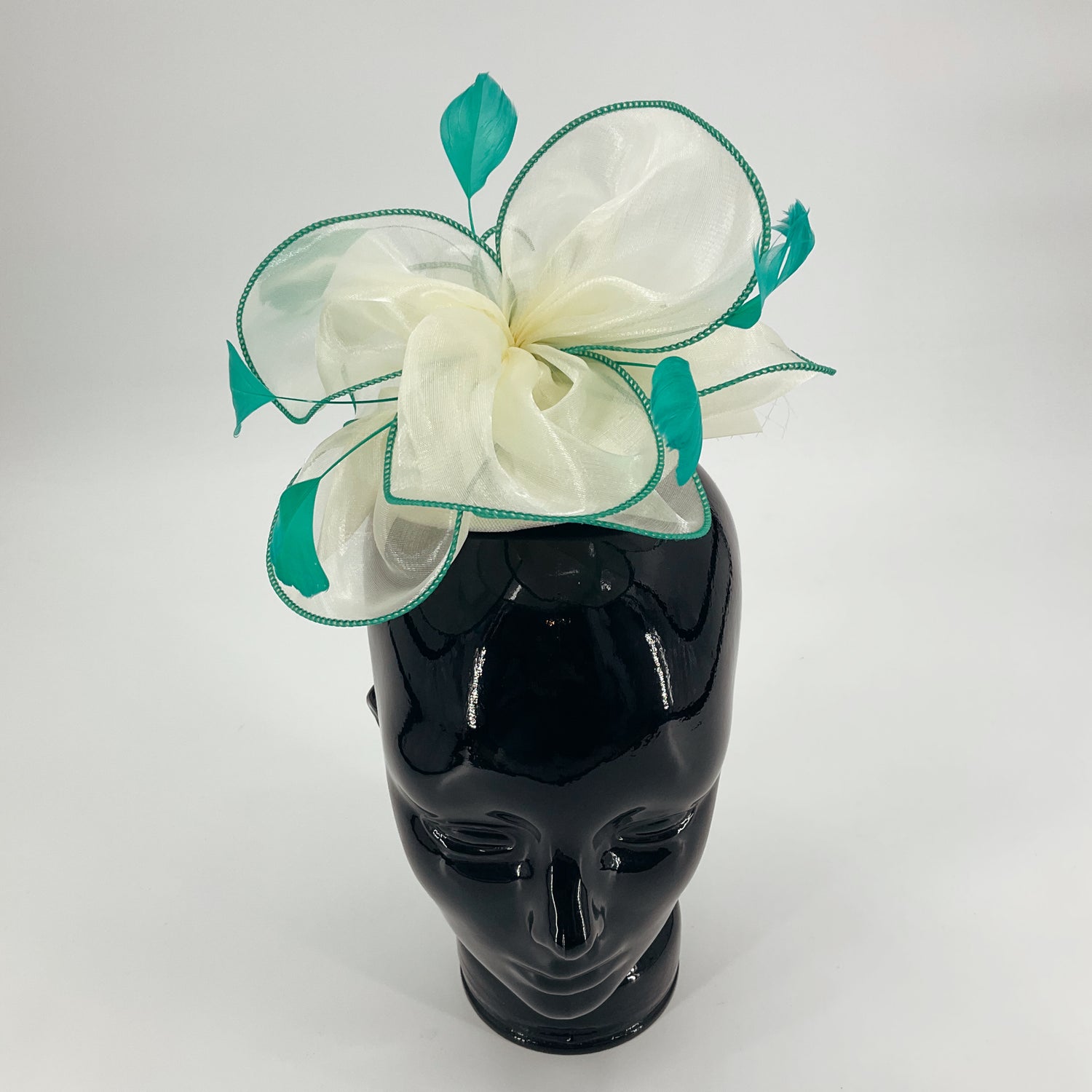 No Brand Cream/Teal Flower Fascinator