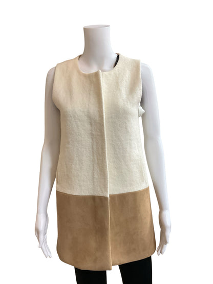 GB Colorblock Sleeveless Tunic Vest Wool Blend Cream Taupe XS