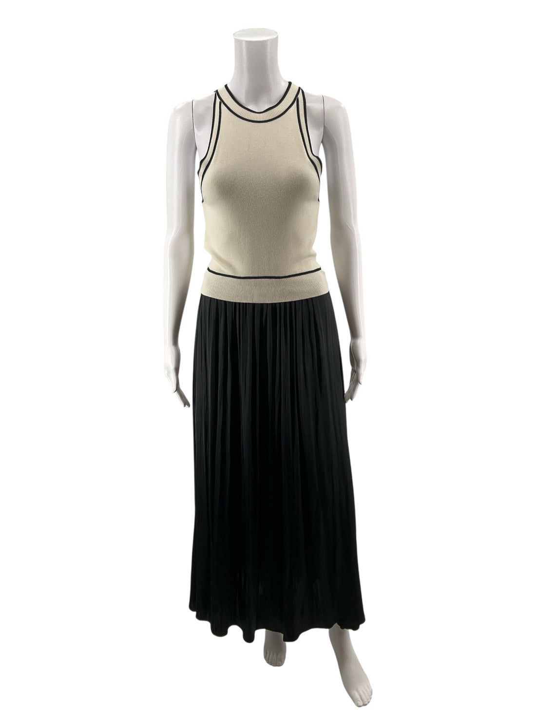 Rachel Zoe Cream/Black Maxi Janina Pleated Colorblock Maxi Dress Cream Black Size Small - Size S
