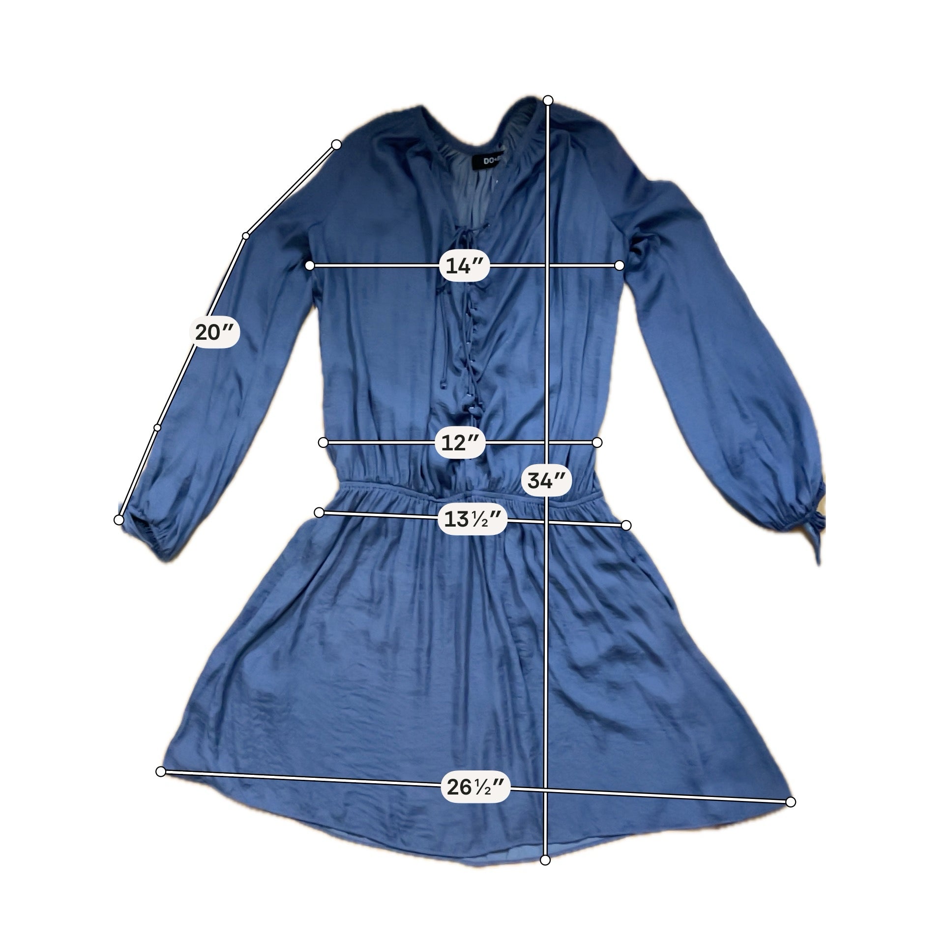 do &amp; bedo &amp; be Navy Blue Lace-Up Blouson Sleeve Boho Tunic Dress Size Small