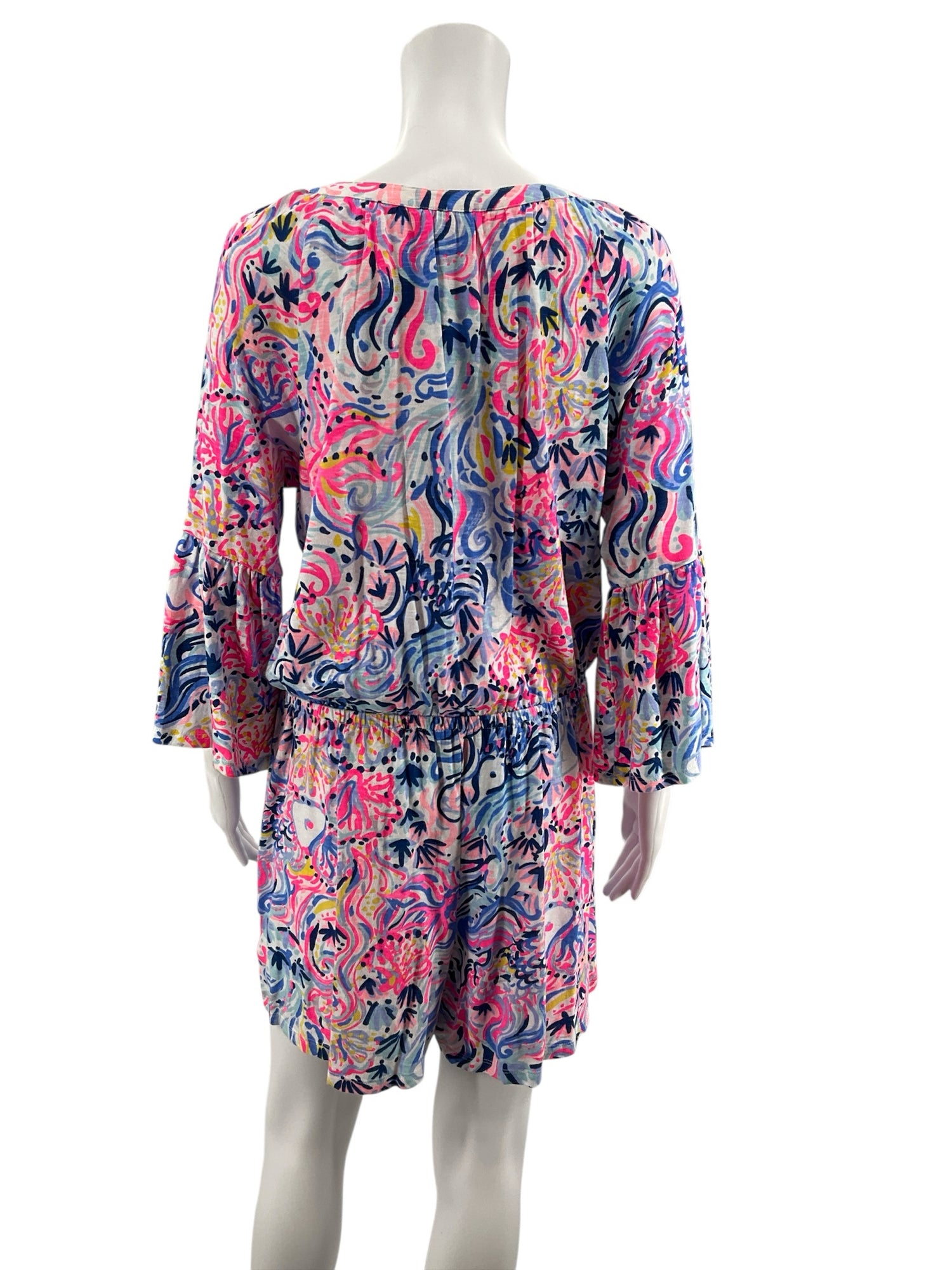 Lilly Pulitzer White/Blue/Pink Print Romper - Size Medium