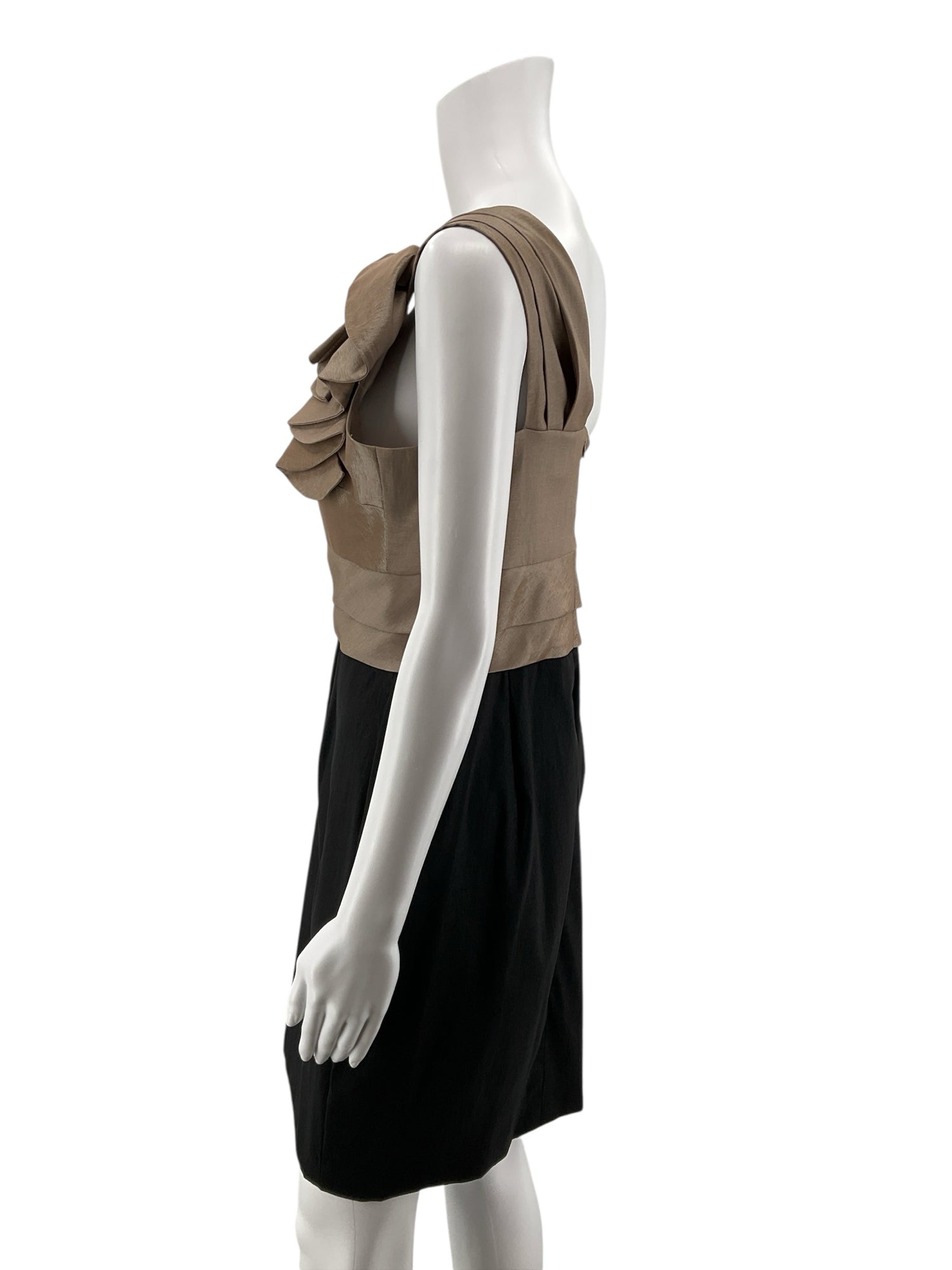 London Times One Shoulder Color Block Draped Sheath Dress Size Small