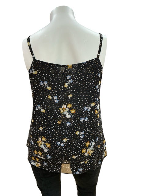 Back view of Cabi Black/Blue Ladies Pre-Owned Top - Size XL, showcasing floral print and lightweight fabric ideal for casual wear.