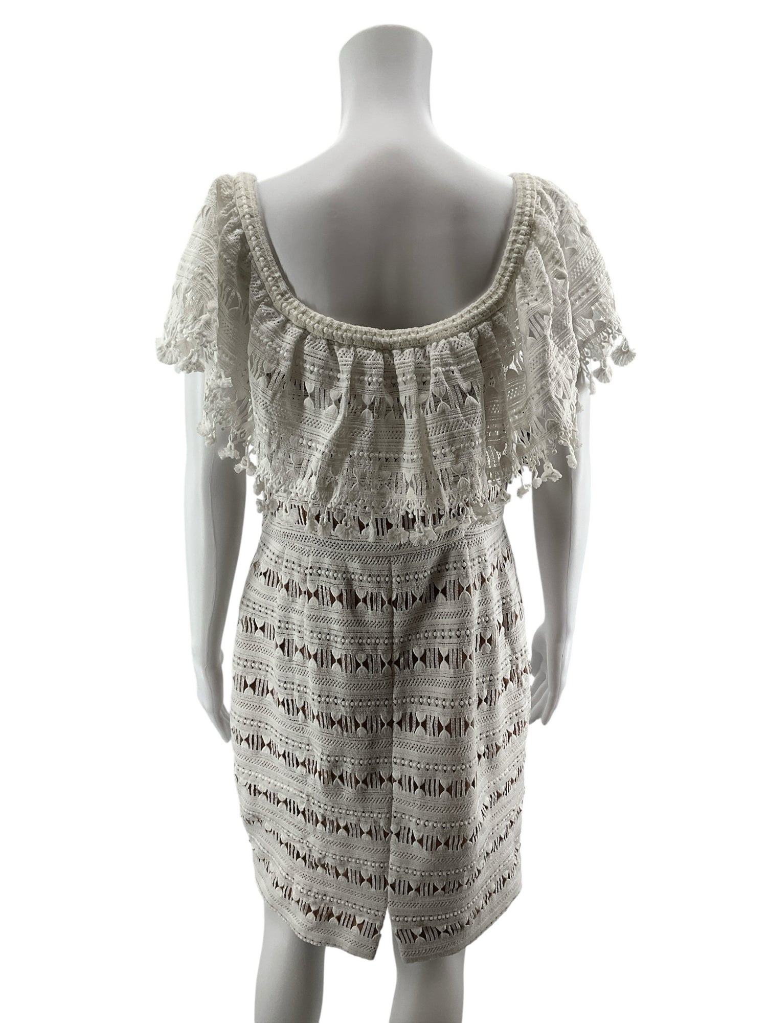 Tracy Reese Cream Crochet Lace Fringe Trim Sheath Dress Size 10