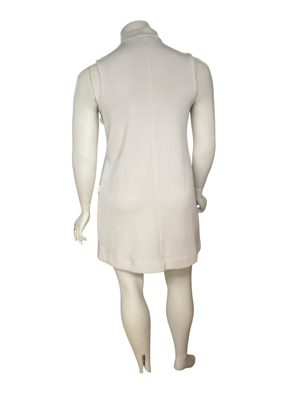 Back view of Spanx gray sleeveless mock neck dress in XL, showcasing clean lines and soft stretch fabric for a modern silhouette.