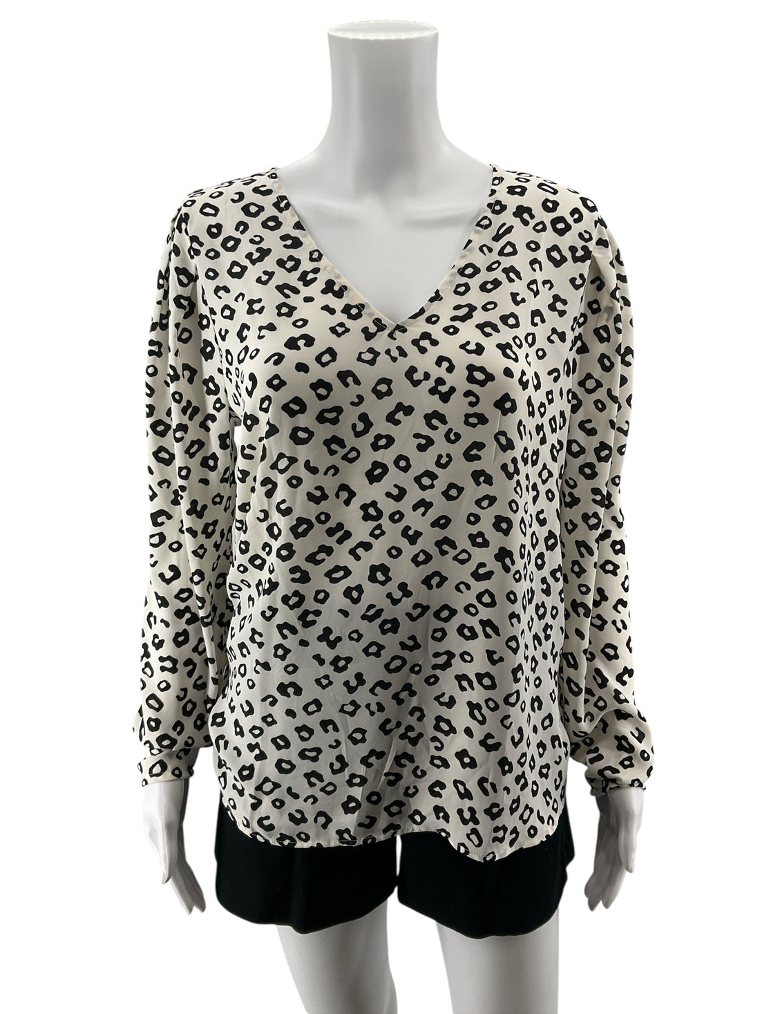 LOFT Leopard Print Mixed Media Blouson Sleeve Top Size Medium
