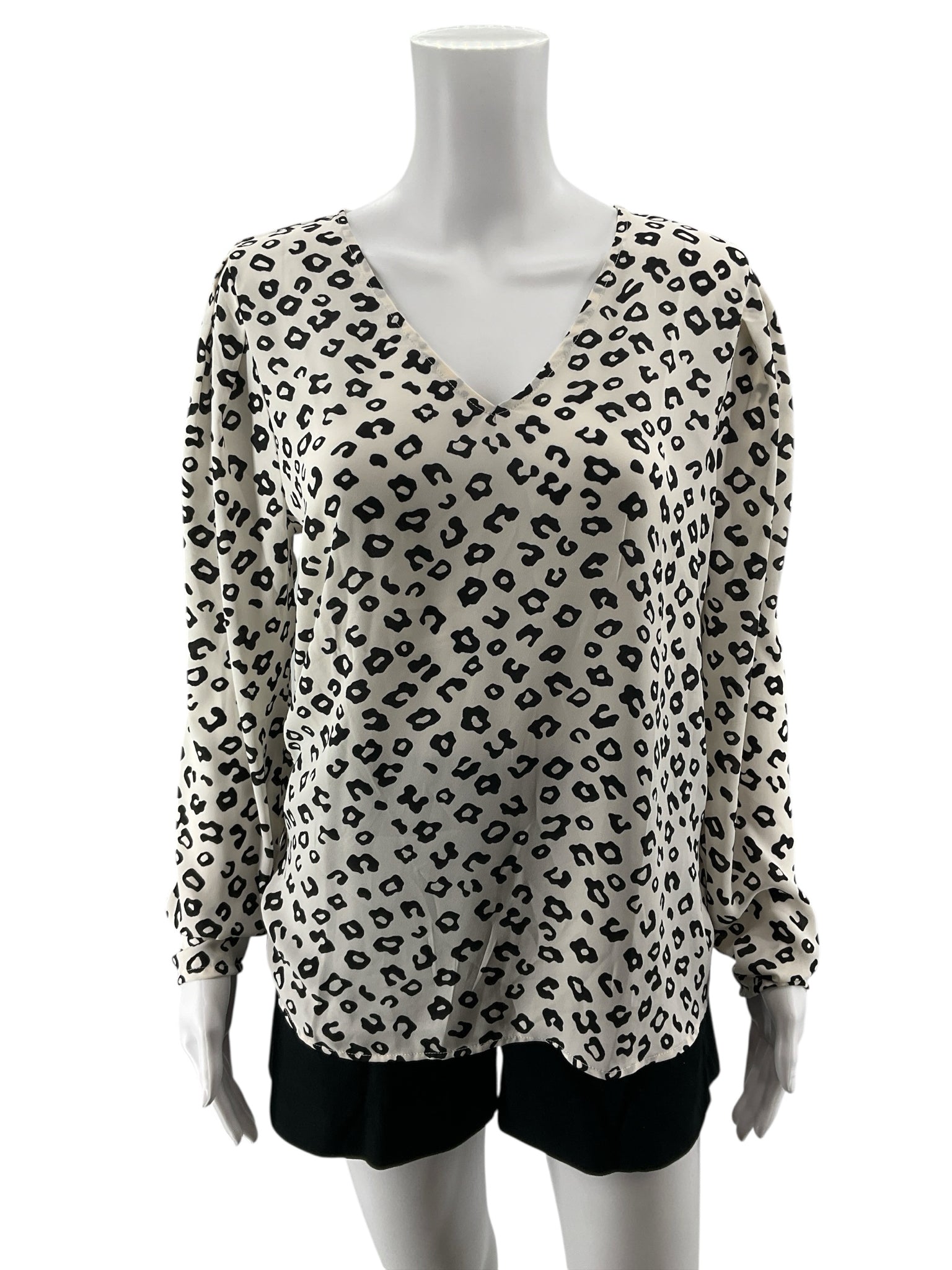 LOFT Leopard Print Mixed Media Blouson Sleeve Top Size Medium