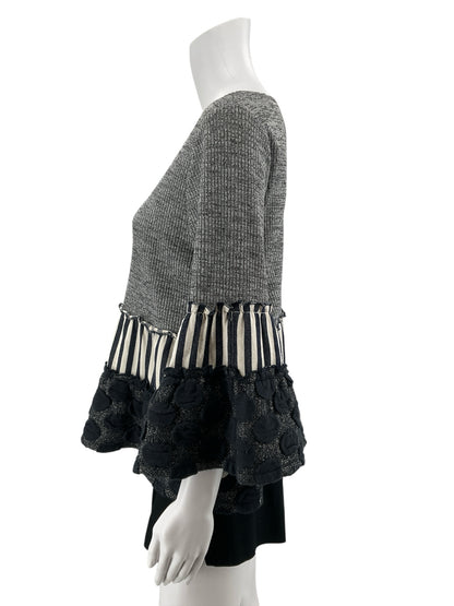 THML Mixed Media Striped Tiered Bell Sleeve Top Size Small