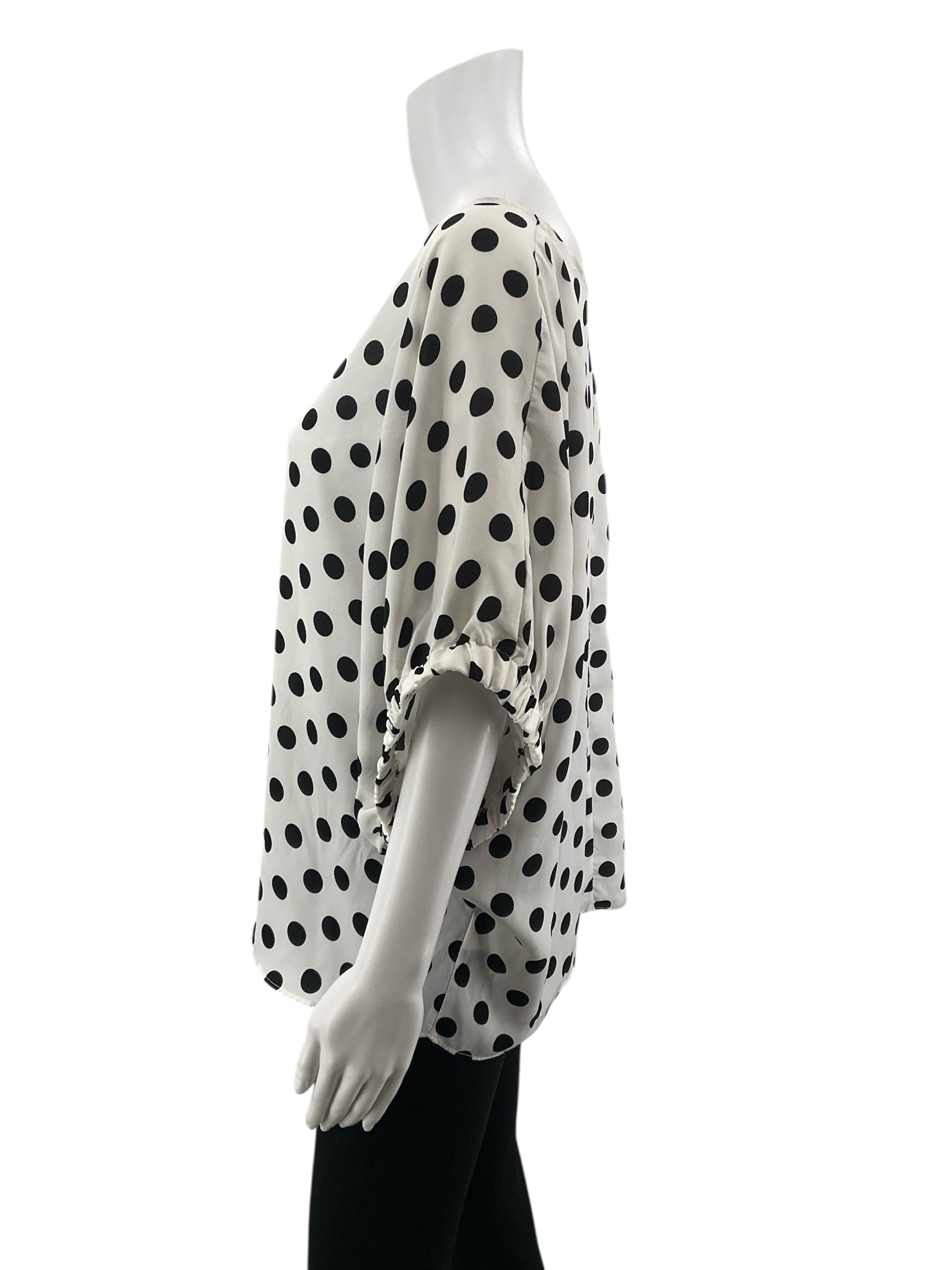 Soprano Polka Dot Ruched Sleeve Blouse White Black NWT Size Medium