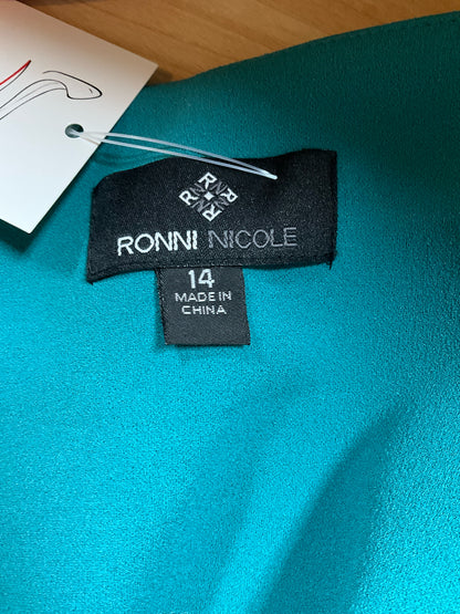 Ronni Nicole Teal Sleeveless Stretch Crepe Sheath Dress | Size 14