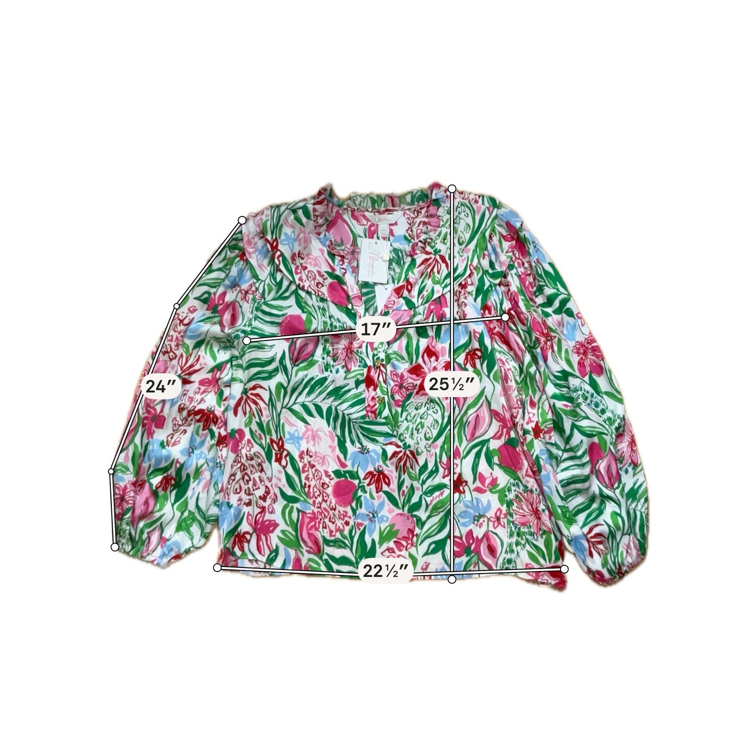 Lilly Pulitzer Ruffled V-Neck Tunic Blouse Floral XL NWT