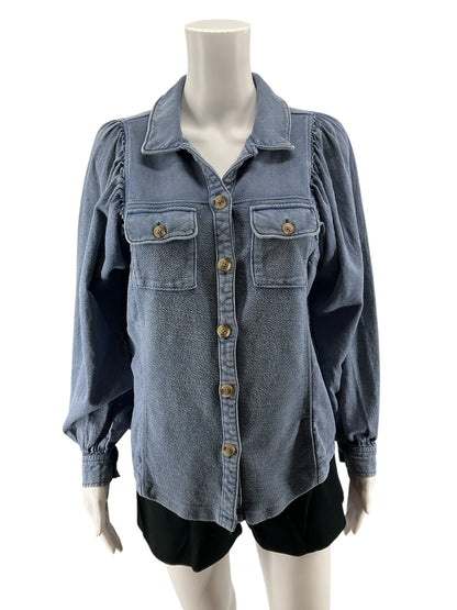 Pilcro and the Letterpress Puff Sleeve Denim Utility Shirt Jacket XXS Blue Button Front