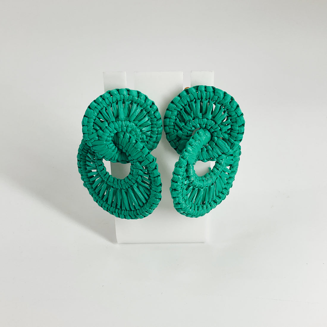 Boho Green Raffia Triple Circle Drop Earrings | Lightweight Statement Jewelry