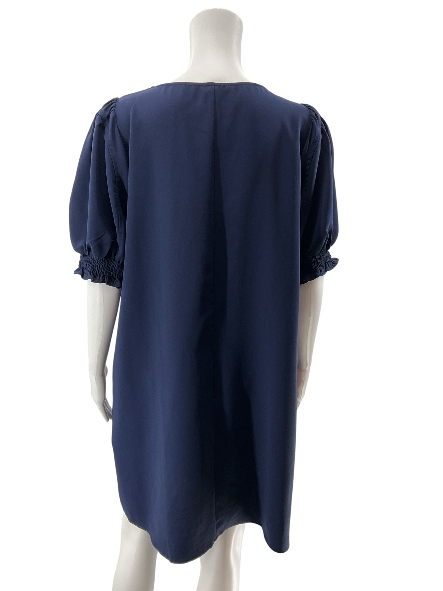 Jodifl Navy Blue Puff Sleeve V-Neck Shift Dress Size Large