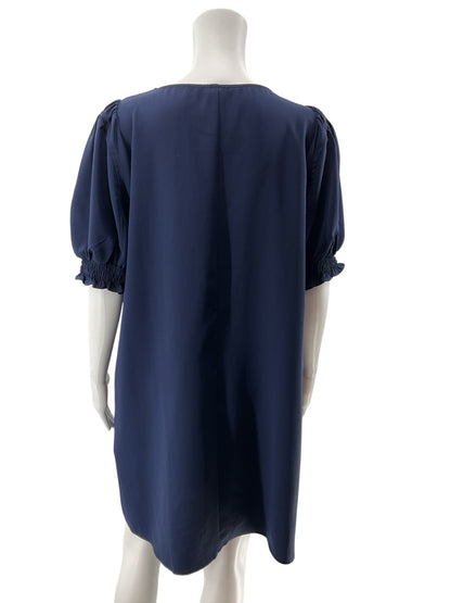 Jodifl Navy Blue Puff Sleeve V-Neck Shift Dress Size Large