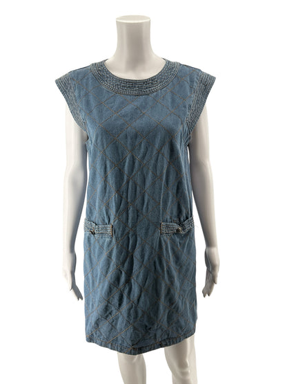Entro Quilted Diamond Stitch Denim Shift Dress Blue Size Medium