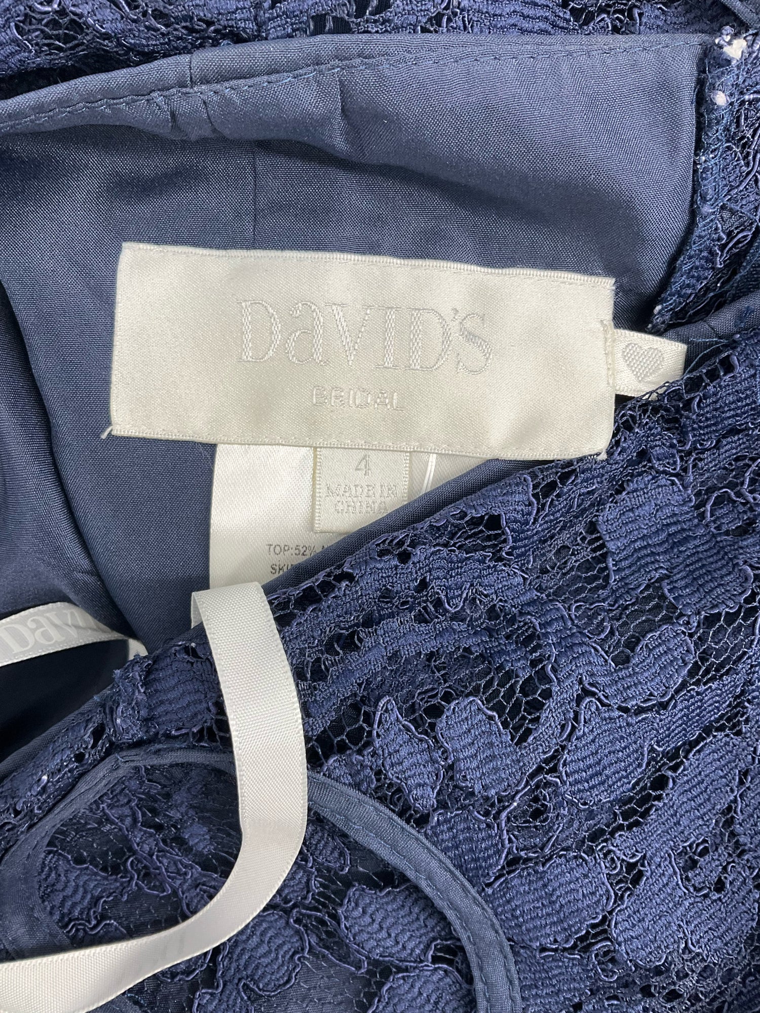 Davids Bridal Navy Lace Pre-Owned Ladies Dress-  Size 4