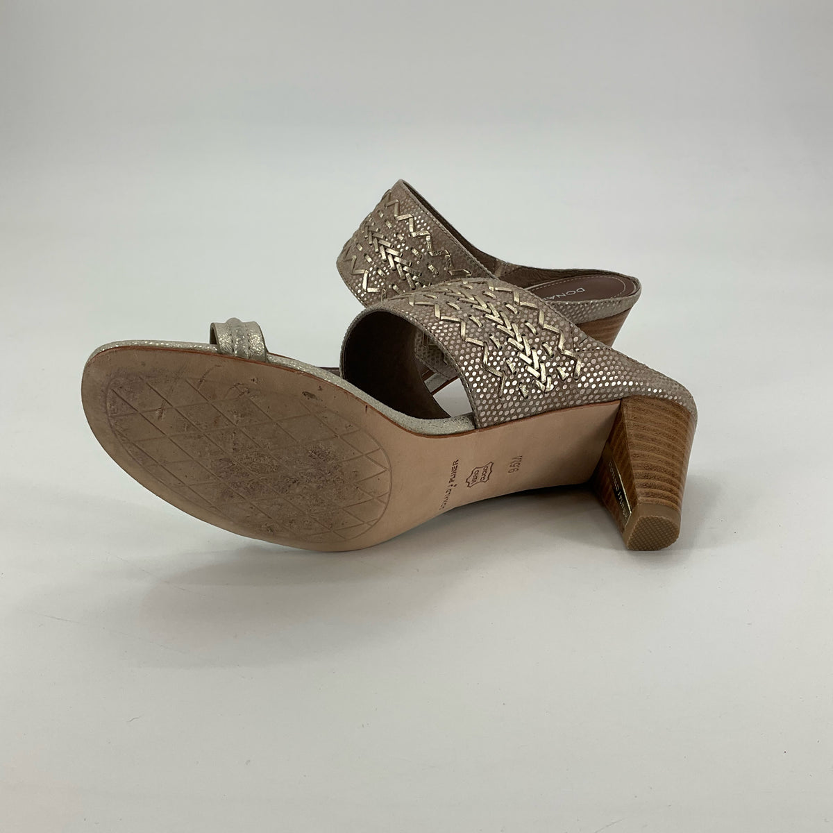 Donald J Pliner Woven Metallic Leather Block Heel Slides Size 8.5 - ONLINE ONLY