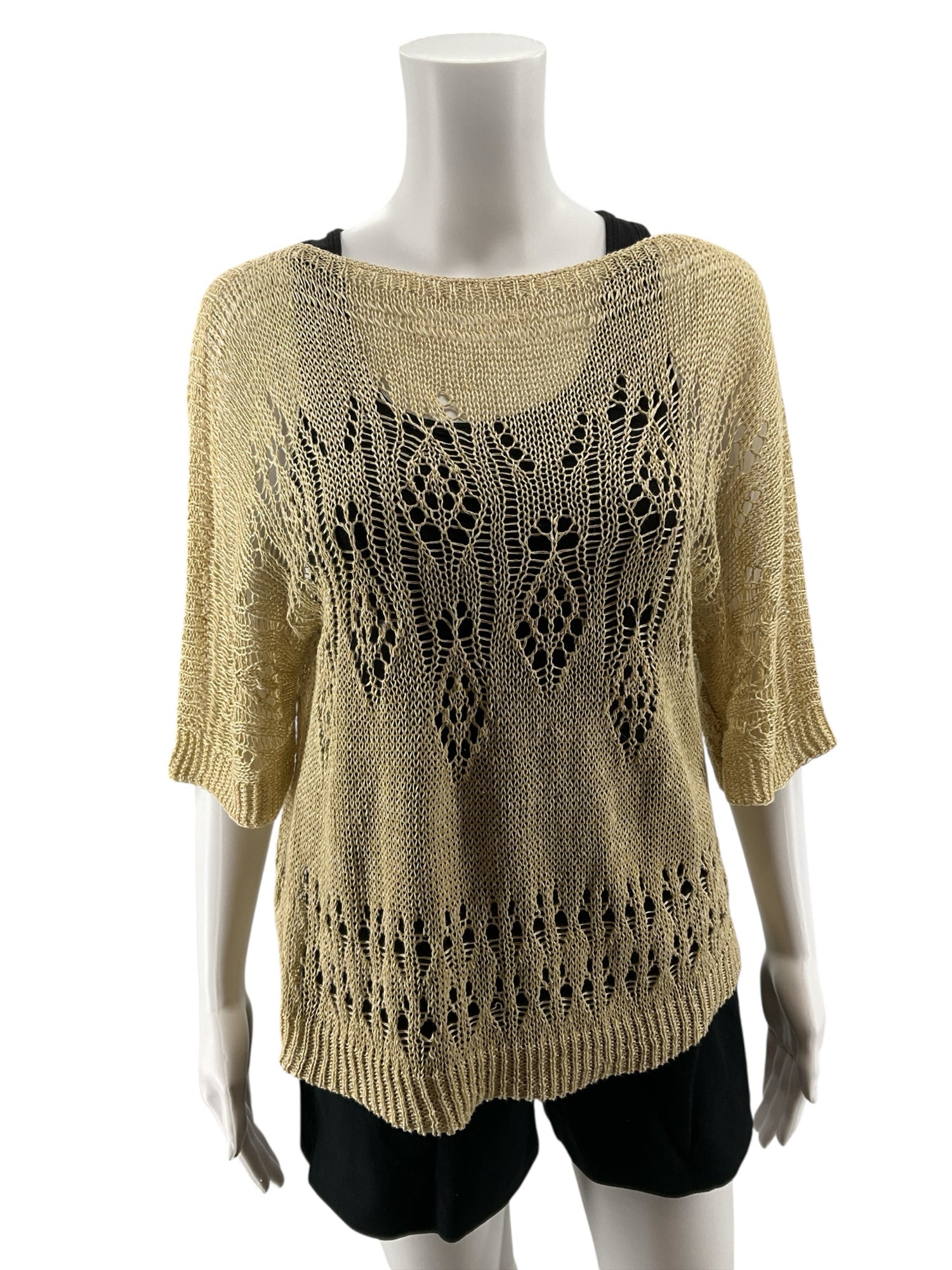 Moth Anthropologie Lace Knit Top XS Beige Metallic Open-Knit Pullover Sweater