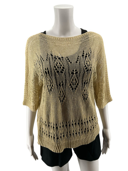 Moth Anthropologie Lace Knit Top XS Beige Metallic Open-Knit Pullover Sweater
