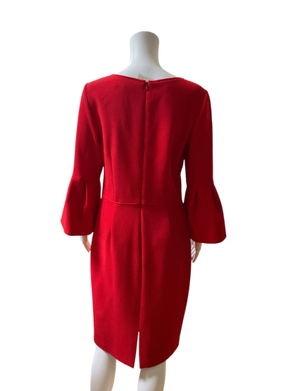 David Meister Red Wool Blend Bell Sleeve Dress - Size 8 - ONLINE ONLY