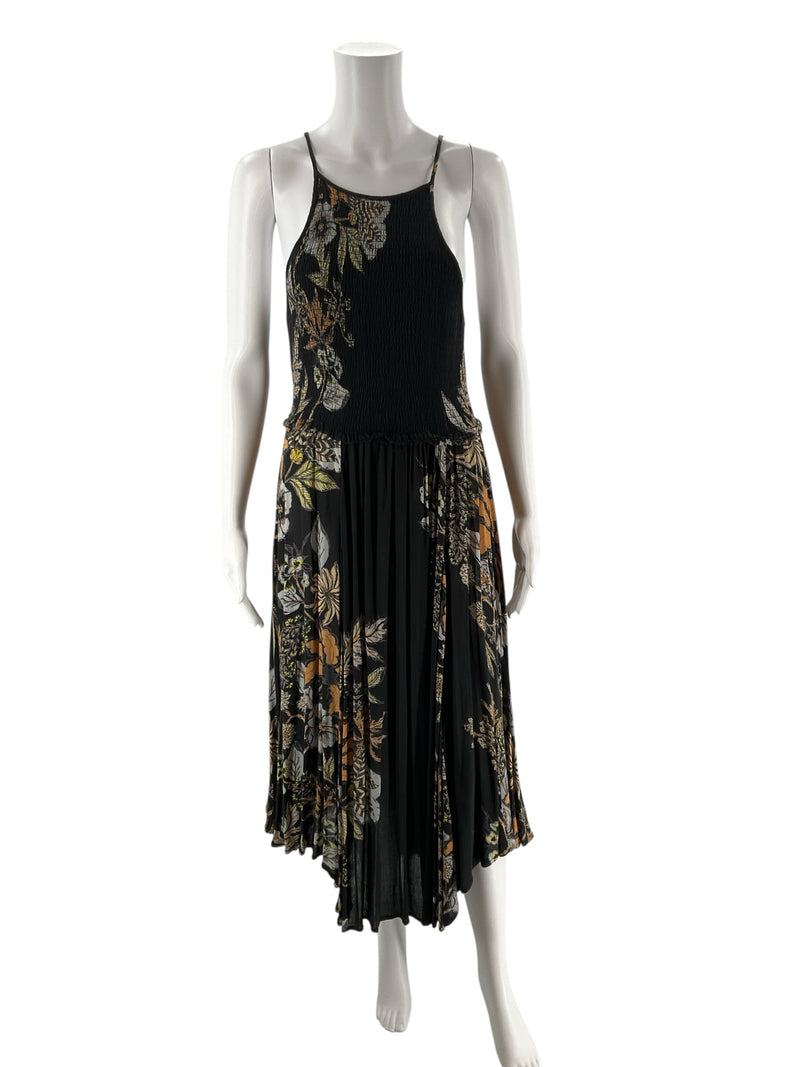 Free People Black/Orange/White Floral Pre-Owned Ladies Dress - Size Medium