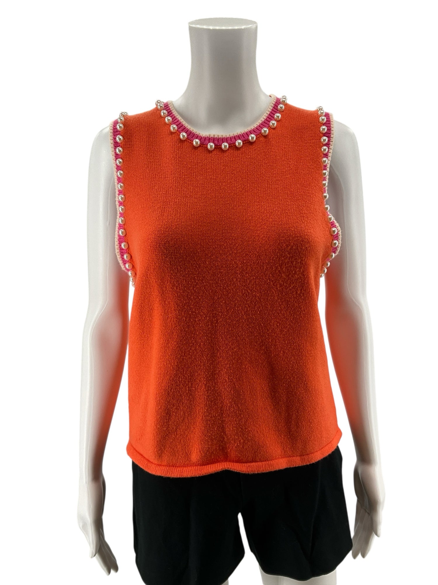 THML Pearl Trim Colorblock Sleeveless Sweater Top Orange Pink Size Small