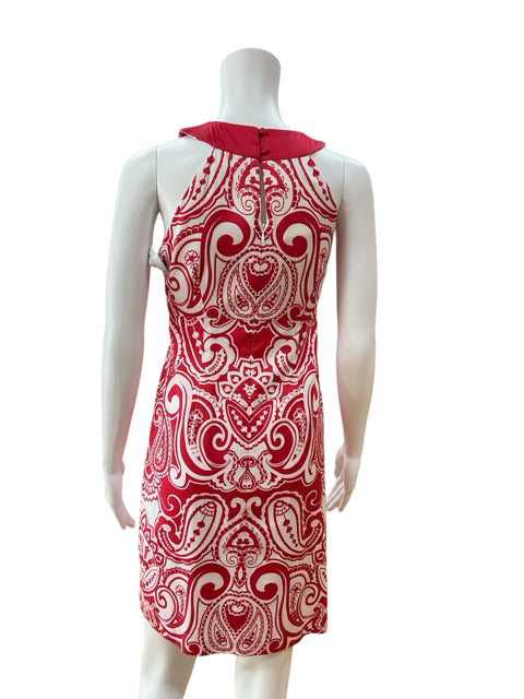 INC International Concepts Red Paisley Beaded Keyhole Dress Size 2