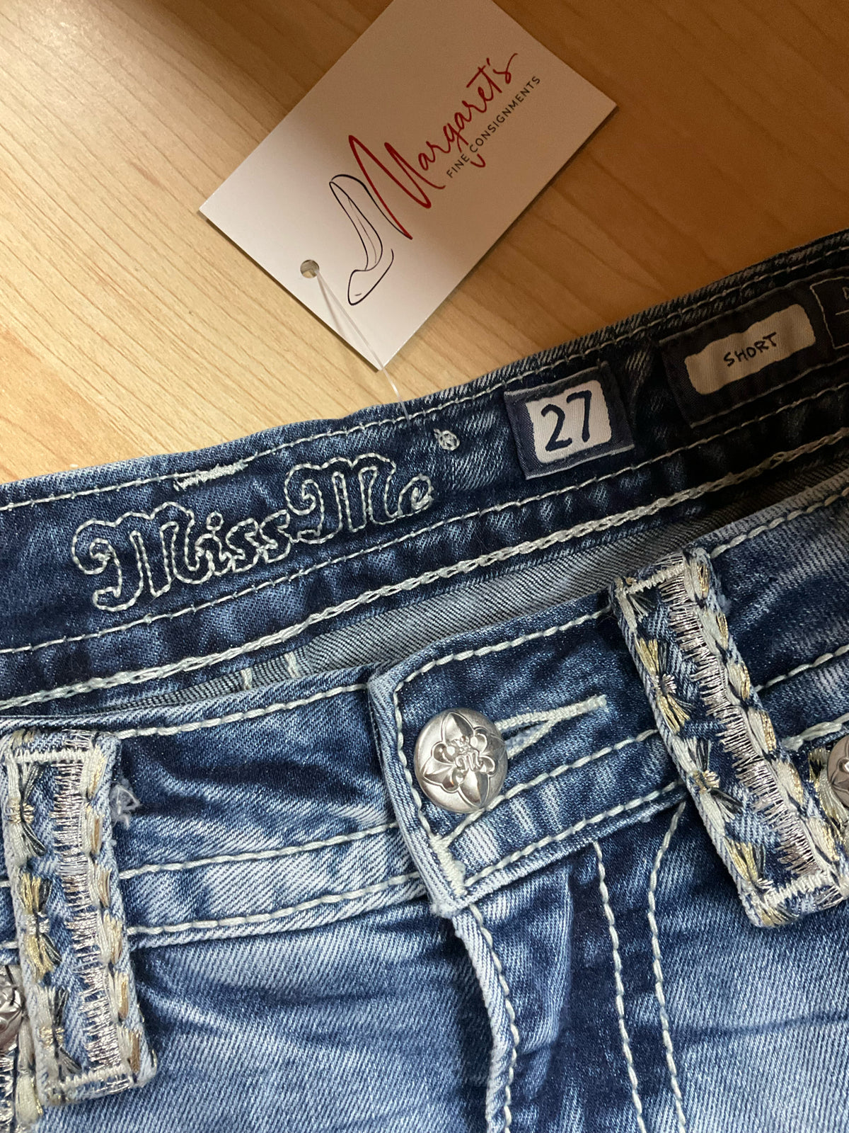 Miss Me Signature Studded &amp; Distressed Cutoff Denim Shorts Size 27 - ONLINE ONLY