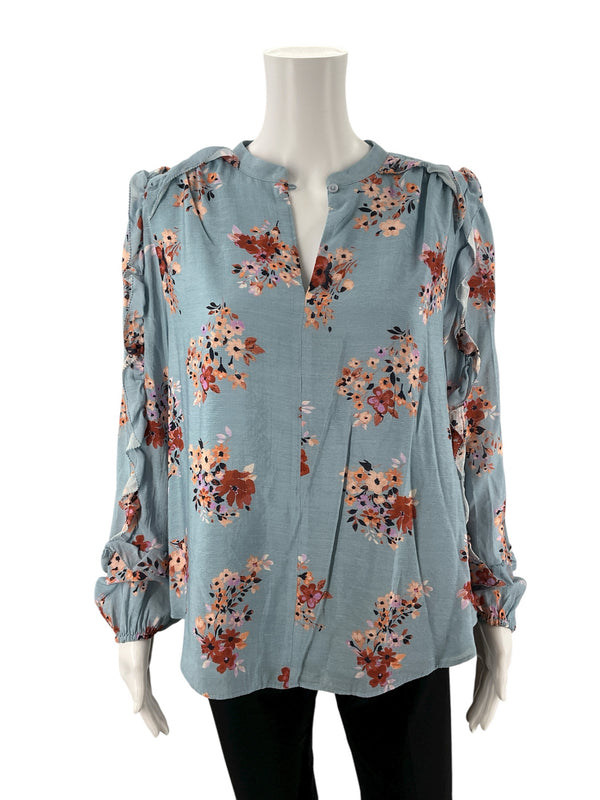 Ann Taylor Blue/Rust Floral Pre-Owned Ladies Top - Size Medium