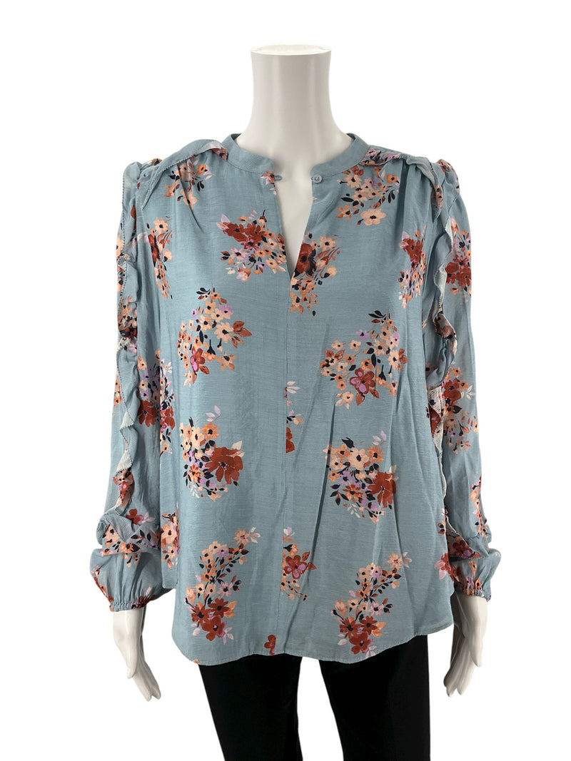 Ann Taylor Blue/Rust Floral Pre-Owned Ladies Top - Size Medium
