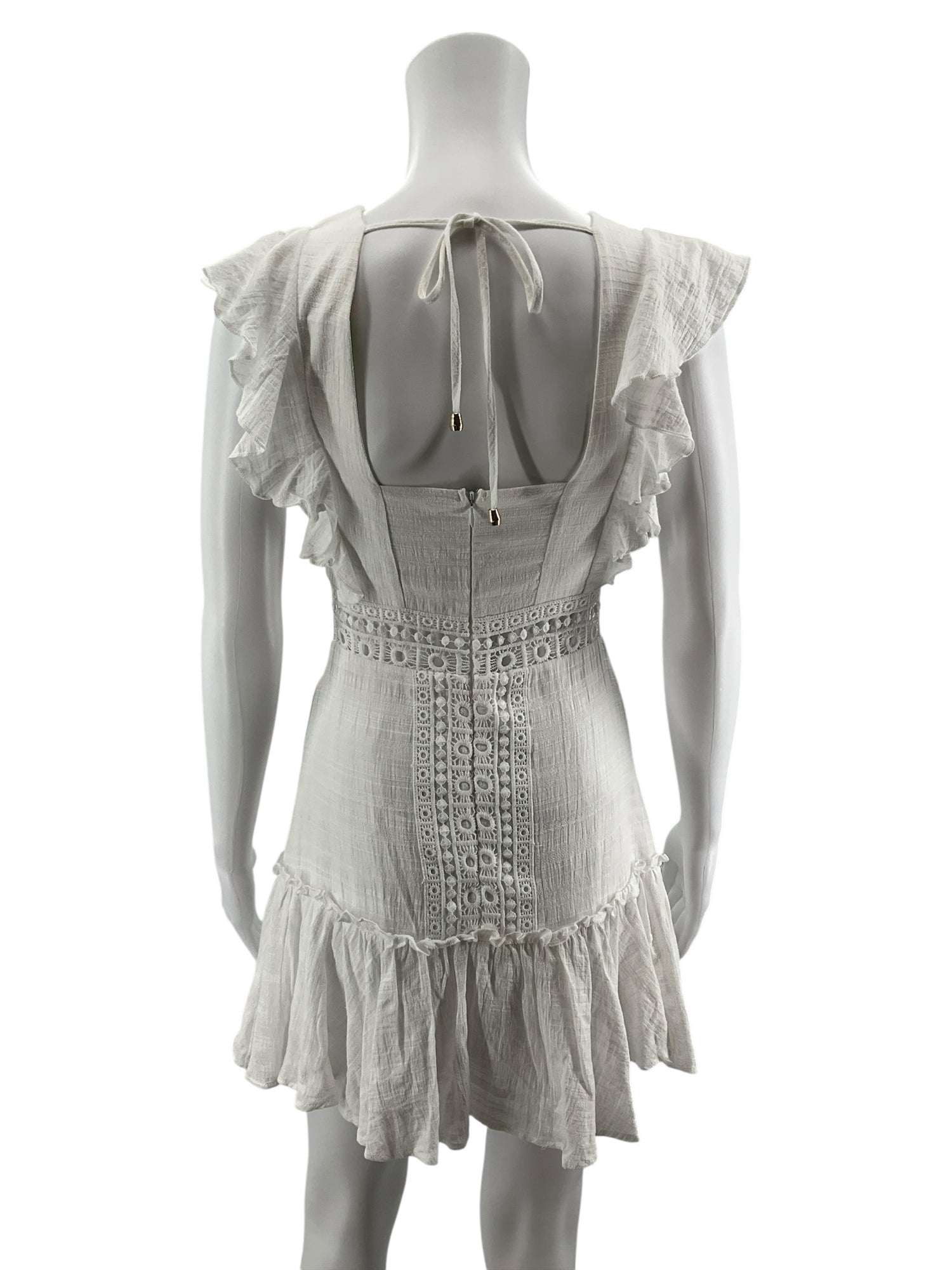 mi ami Mi Ami Ivory Lace Eyelet Tiered Mini Dress | Size XS