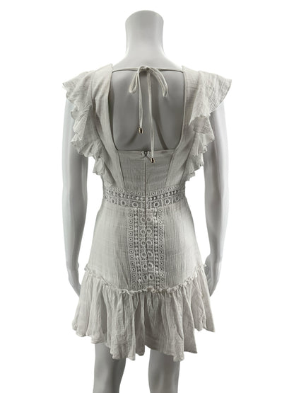 mi ami Mi Ami Ivory Lace Eyelet Tiered Mini Dress | Size XS