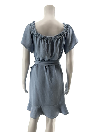 Entro Baby Blue Off-Shoulder Flutter Sleeve Ruffle Mini Dress | Size Large