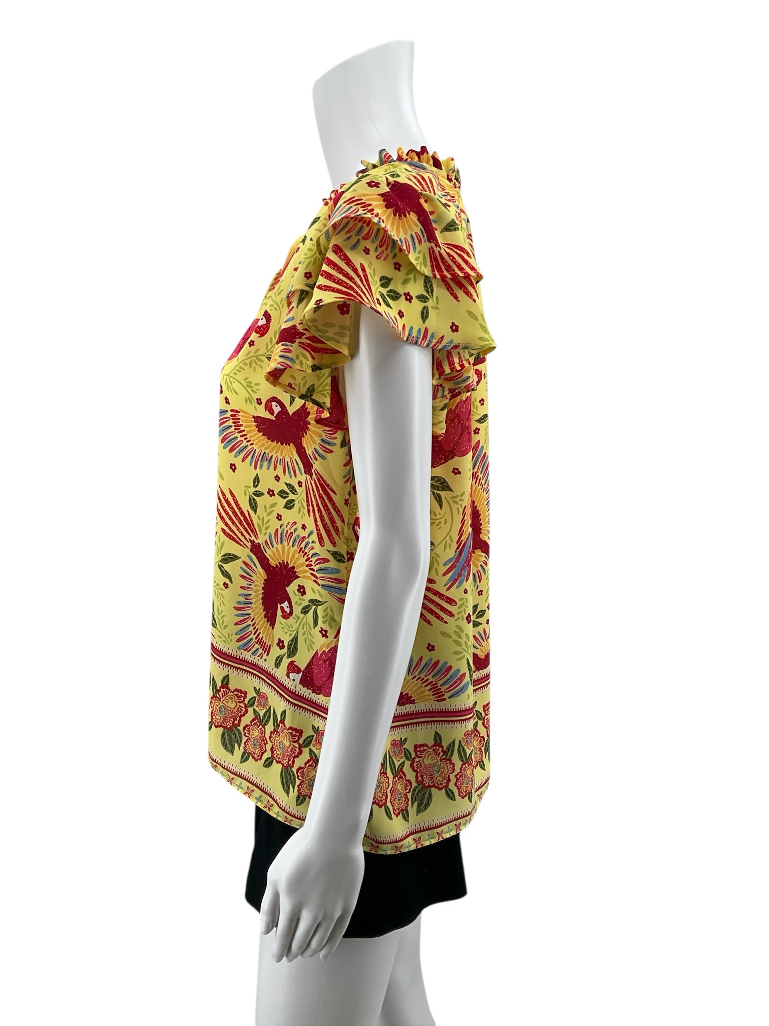 Rachel Roy Tropical Parrot Print Flutter Sleeve Blouse | Size Small