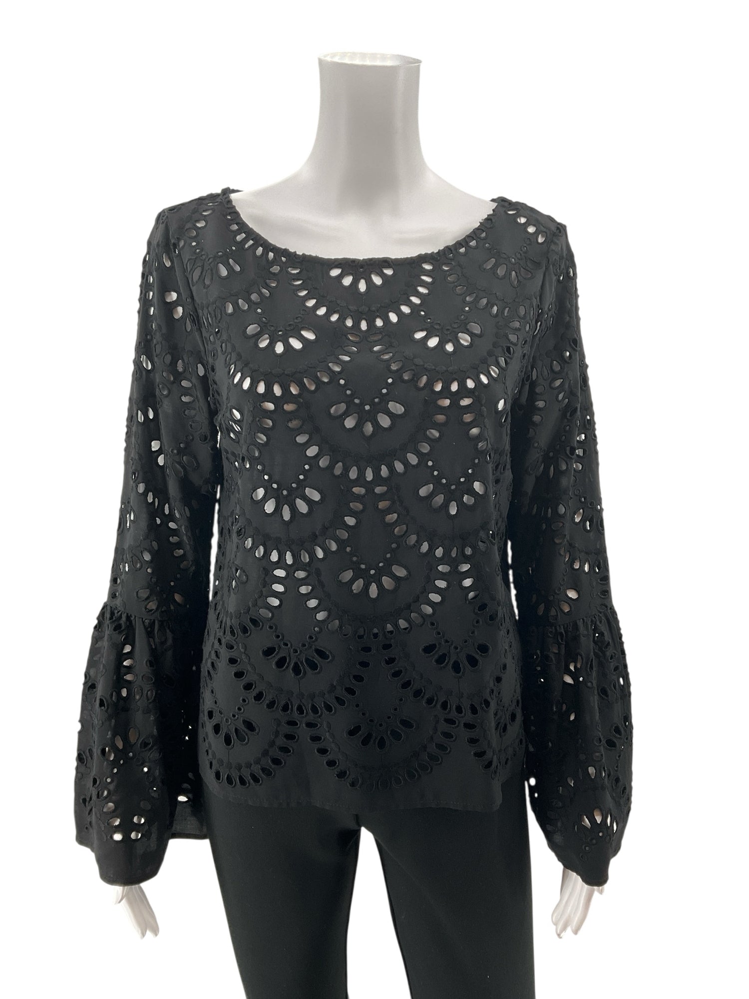 Karen Kane Eyelet Tiered Bell Sleeve Top Black Size Small