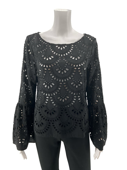 Karen Kane Eyelet Tiered Bell Sleeve Top Black Size Small