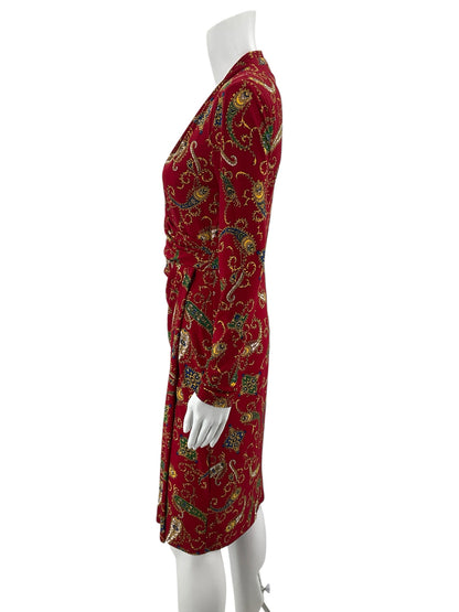 Lauren Ralph Lauren Red Paisley Faux Wrap Jersey Dress Size 2