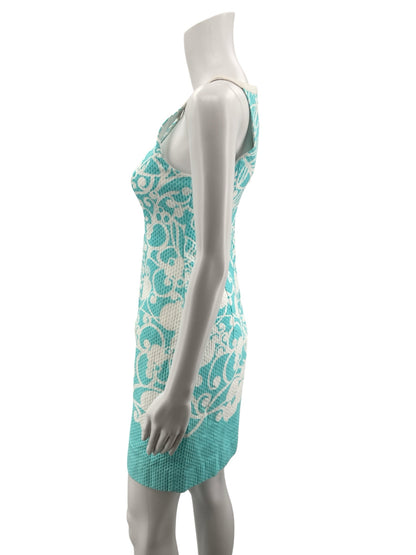 Lilly Pulitzer Kristen Dress Aqua &amp;amp; White Jacquard Leaf Cutout Shift Size 0
