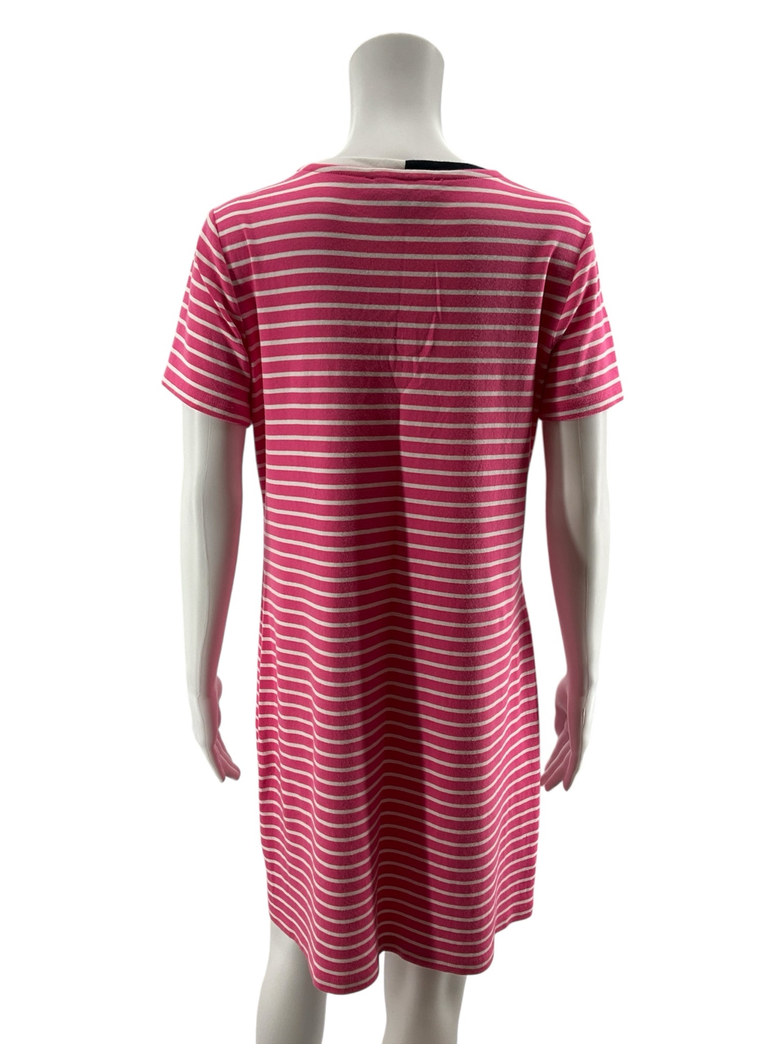 Tommy Hilfiger Striped T-Shirt Dress Pink White Navy V-Neck Cotton Size Large