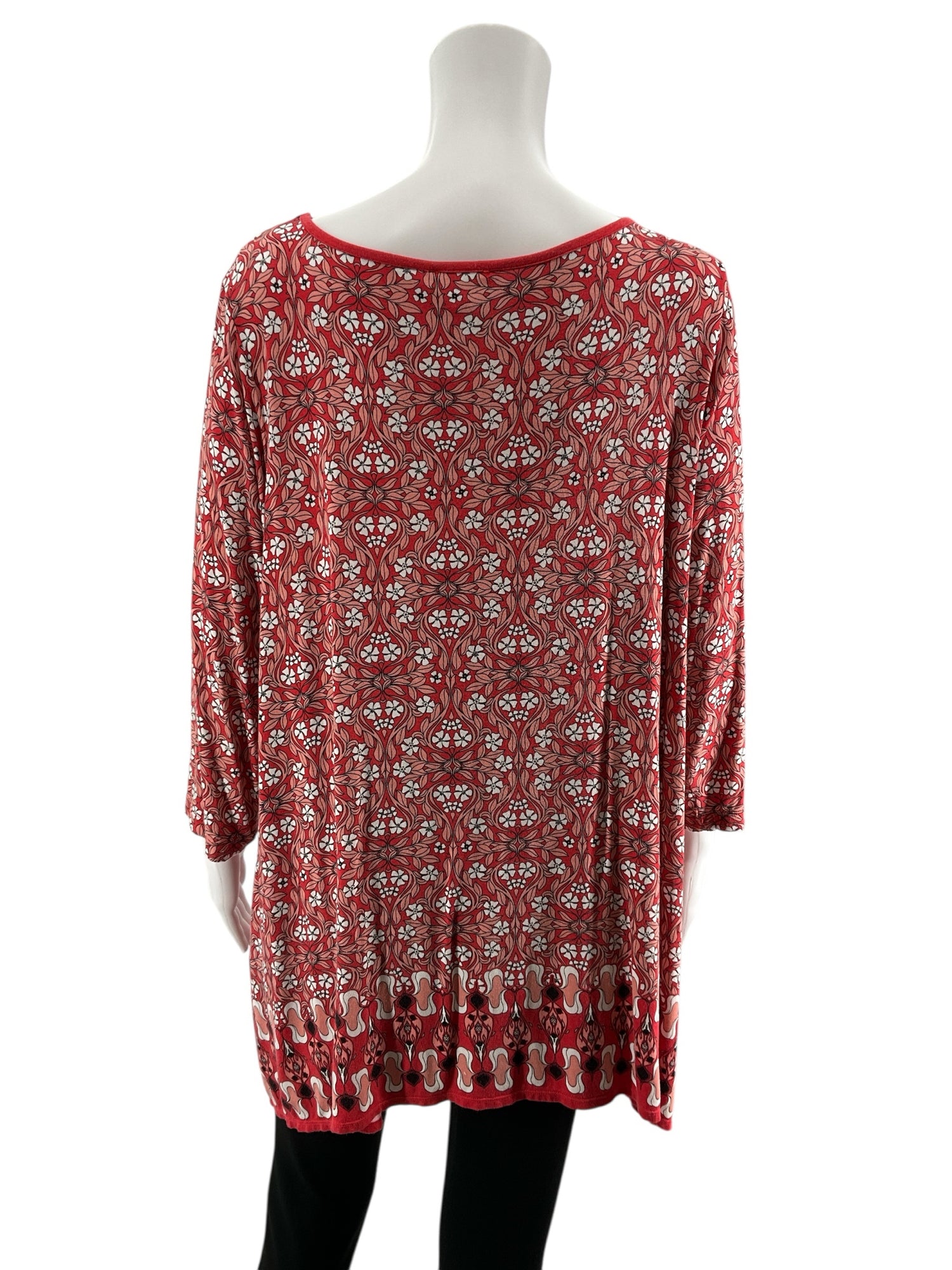 Max Edition Orange Floral Damask Print Swing Tunic Top | Size XL