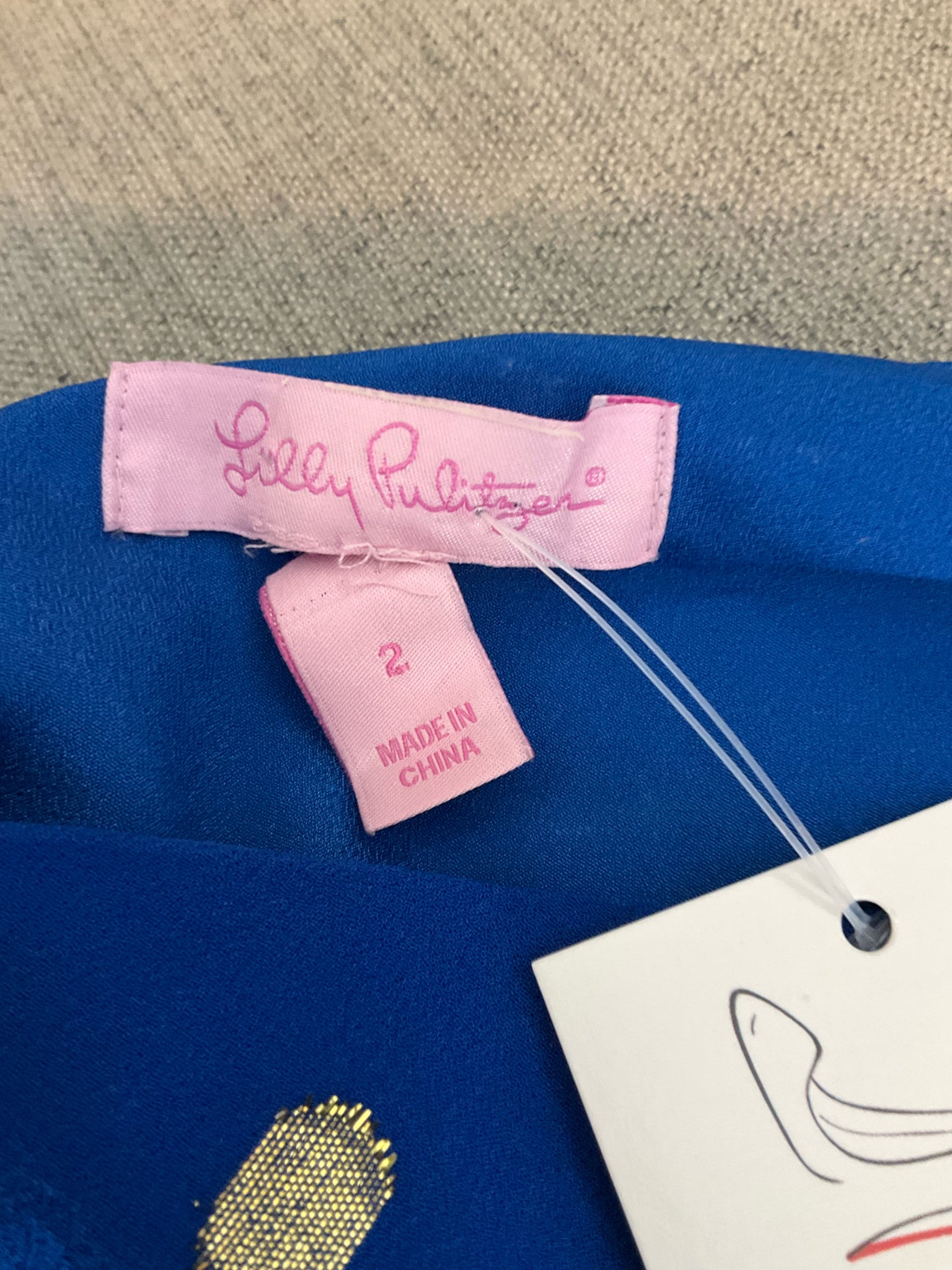 Lilly Pulitzer Marci One Shoulder Silk Dress Royal Blue Gold Metallic Size 2