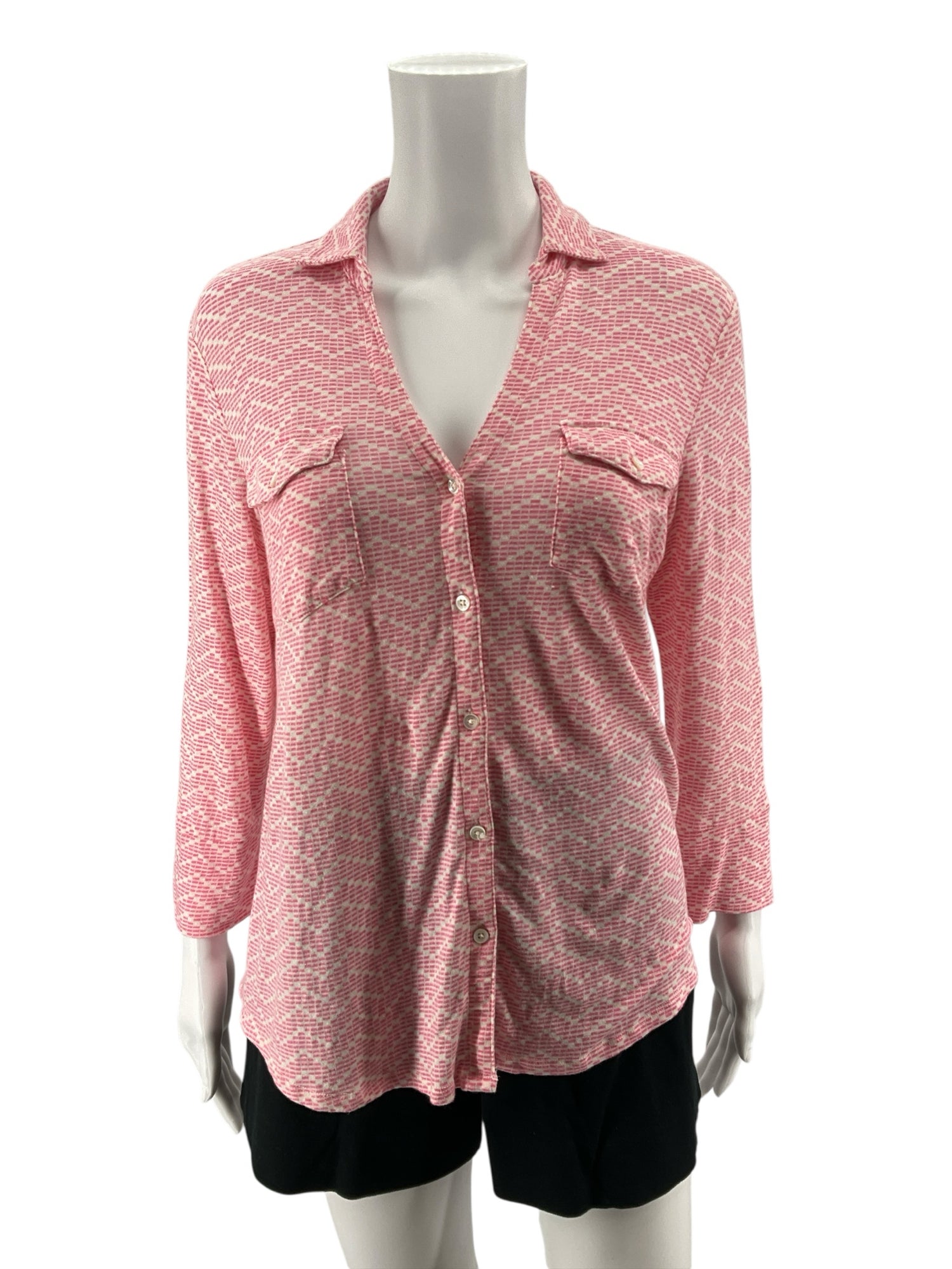 J.McLaughlin Catalina Linen Blend Chevron Print Button Down Top Size Medium
