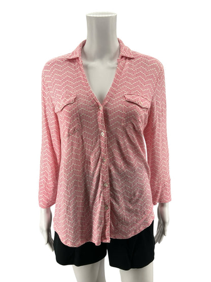 J.McLaughlin Catalina Linen Blend Chevron Print Button Down Top Size Medium