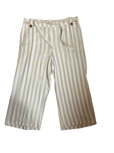 French Laundry Tan &amp;amp; White Striped Wide Leg Crop Pants | Size Large - ONLINE ONLY